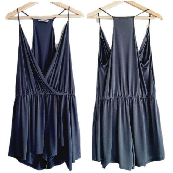 BEAR DANCE / Surplice Spaghetti Strap Stretchy & Soft Romper Blue Sz L - Picture 1 of 10